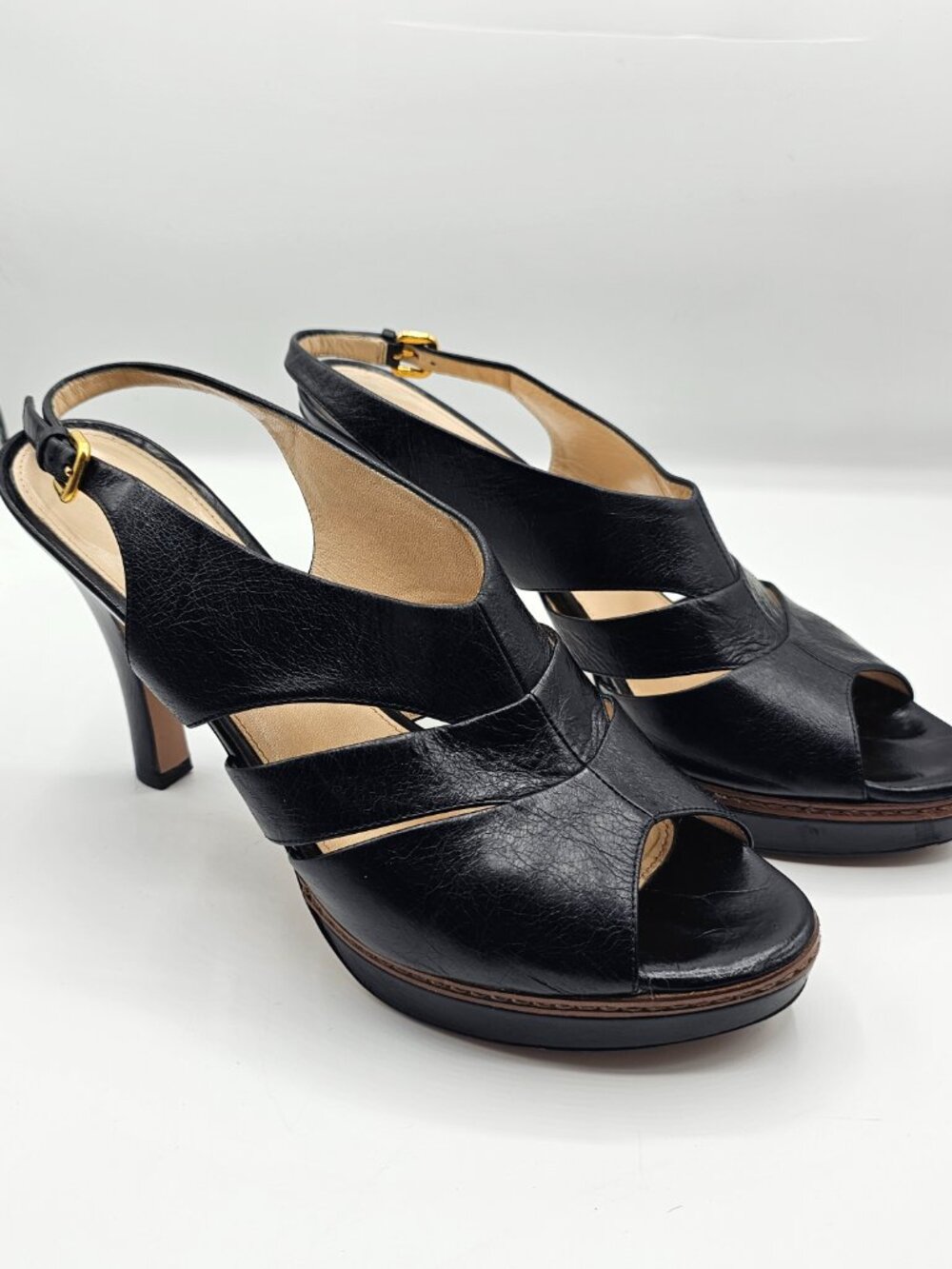 Prada Black Leather Platform Slingback Sandals | Size 41 / US 10 | Peep Toe Desi